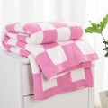 Carriediosa Checkered Throw Blanket 60" X 80" Twin, 400GSM Ultra Soft Microfiber Fuzzy Fluffy Reversible Cute Preppy Knitted Blankets Cozy Plush Fall Throws for Couch, Bed, Sofa, Hot Pink