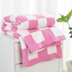 Carriediosa Checkered Throw Blanket 60" X 80" Twin, 400GSM Ultra Soft Microfiber Fuzzy Fluffy Reversible Cute Preppy Knitted Blankets Cozy Plush Fall Throws for Couch, Bed, Sofa, Hot Pink