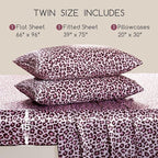 MR&HM Satin Sheets with Elastic Corner Straps, Twin Size 3-Piece Silky Bedding Set, Deep Pocket 15 Inches, Good for Hair & Skin (Twin, Pink Leopard)