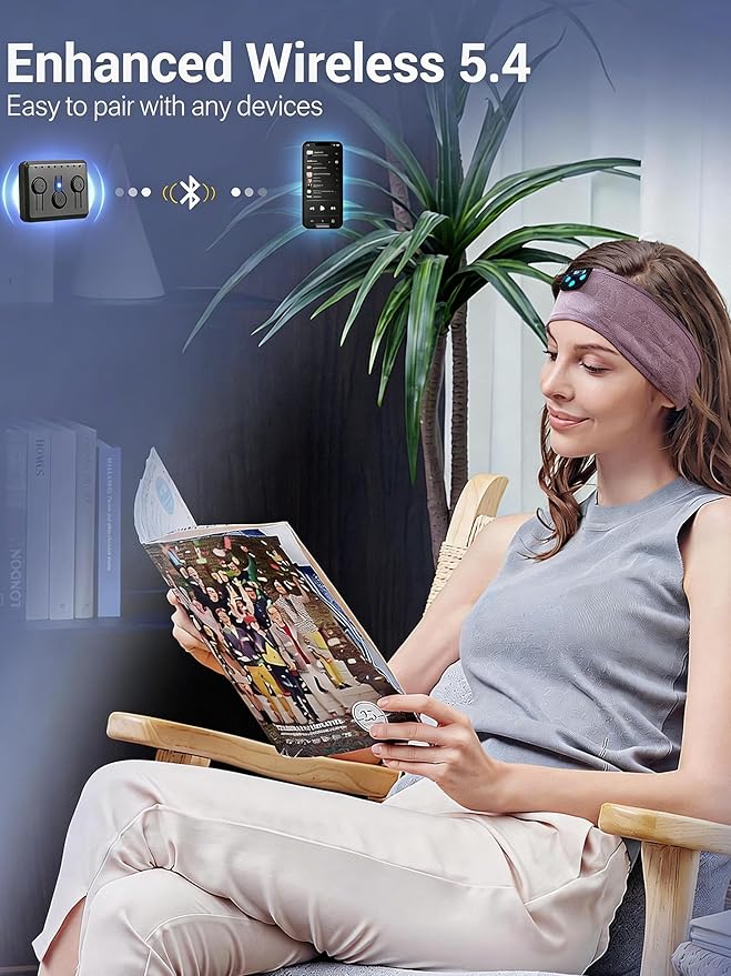 Navly Bluetooth Headband Headphones, Ultra-Long Play Time Sleeping Headphones with Built-in HD Hi-Fi Speakers, Perfect for Workout, Yoga, Travel, Meditation