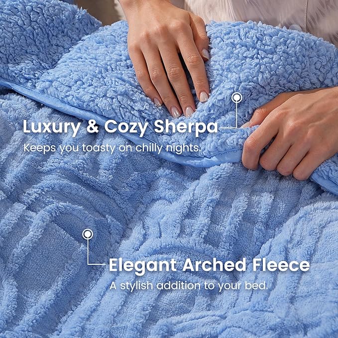 Sherpa Fleece Adult Weighted Blanket Great for Sleep, 20 lbs Dual Sided Soft Fuzzy Heavy Blankets for Couch Bed Sofa, Cozy Warm Fluffy Arched Jacquard Throw for Winter (Blue, 60" x 80", 20 Pounds)