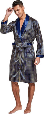 Tony & Candice Men's Satin Robe Lightweight Long Sleeve Silk Kimono Bathrobe with Shorts Set Sleepwear