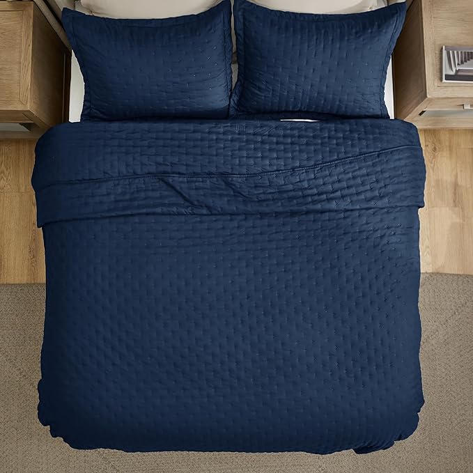 Bedsure Quilts Queen Size - Navy Blue Bedspread Queen Size & Lightweight Comforter, Modern Coverlet with Clover Pattern, Ultra Soft All-Season Bedding, 90 x 96 Inches | Stitch-Free Quilting, Ultra Soft, Lightweight, Machine Washable, Pet-Friendly