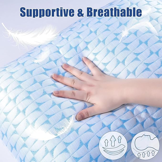 QUTOOL Firm Pillow Shredded Memory Foam, Cooling Pillow for Hot Sleeper, Adjustable Bed Pillow for Side Back Stomach Sleepers, Washable Cover, CertiPUR-US Certified, King Size