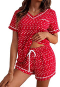 ASTANFY Valentines Day Pajamas Women 2 Piece Silk Valentine Pjs Cute Heart Pajamas V Neck Satin Sleepwear Loungewear Set