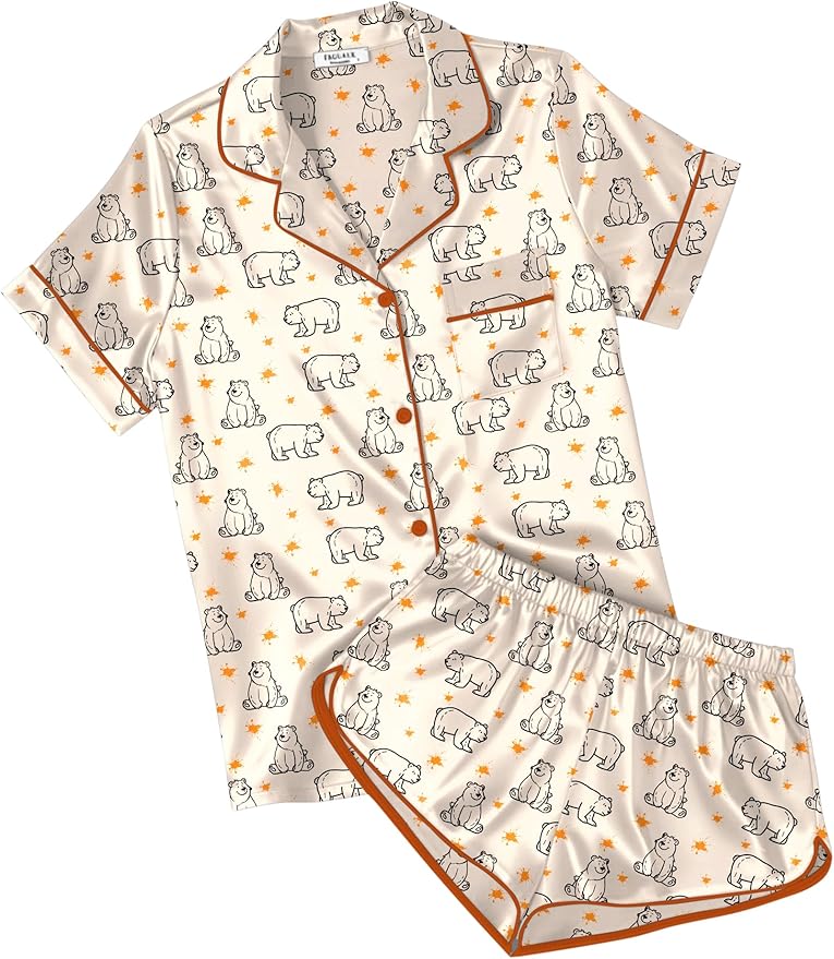 Ekouaer Womens Silk Satin Pajamas Short Sleeve PJS Shorts Set Soft Button Down Sleepwear 2 Piece Loungewear S-5XL