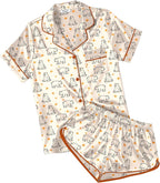 Ekouaer Womens Silk Satin Pajamas Short Sleeve PJS Shorts Set Soft Button Down Sleepwear 2 Piece Loungewear S-5XL