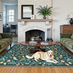 Lahome Chloe Insect Botanical Washable 5x7 Area Rugs for Living Room, Non Slip Green Rug for Bedroom, Boho Indoor Throw Dining Room Carpet for Under Table Entryway Kitchen Office(Dark Green,5x7)