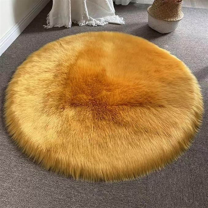 Lifup Soft Round Shaggy Rug, Faux Fur Area Rug, Fluffy Plush Carpets Circle Rugs for Living Room Fuzzy Rugs for Bedroom Under Dining Table Home Office Decor Gold 3.6x3.6 Feet