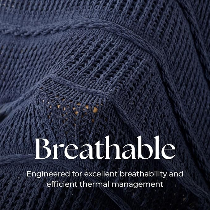Boho Knitted Chenille Blanket with Tassels - Lightweight & Soft All-Season Throw - 3D Classic Pattern for Living Room Bedroom Couch, Royal Blue, Queen 90"x90"