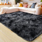 KING DARE 6x9 Area Rugs for Living Room Tie-Dyed Black Gray Rug, Fluffy Shaggy Fuzzy Plush Furry Large Floor Carpet, Anti-Slip Washable Modern Soft Rug for Bedroom Girls Boys Room Indoor