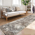 2x12 ft Washable Hallway Runner Rug – Non-Slip Stain-Resistant Low-Pile Long Carpet Runner for Kitchen Entryway Living Room Bedroom Bathroom, Modern Abstract Neutral (Brown Beige,2x12)