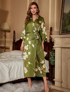 Kihnop Women's Floral Long Kimono Robe Long Satin Robe Long Silk Robe Ladies Kimonos Silky Bathrobe Cover Up, One Size
