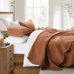 IR Imperial Rooms King Quilt Bedding Set Size (106" x 96") + 2 Pillow Shams (20" x 36"+ 2") - 3 Pcs All Season Lightweight Reversible Microfiber Coverlet Floral Embossed Quilt Bedspread (Rust)
