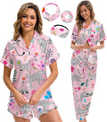 Silk Satin Pajama Set for Women 3-piece Short Sleeve Pajama with Pants Ruffle Shorts Cute Pj Set Button Down Sleepwear