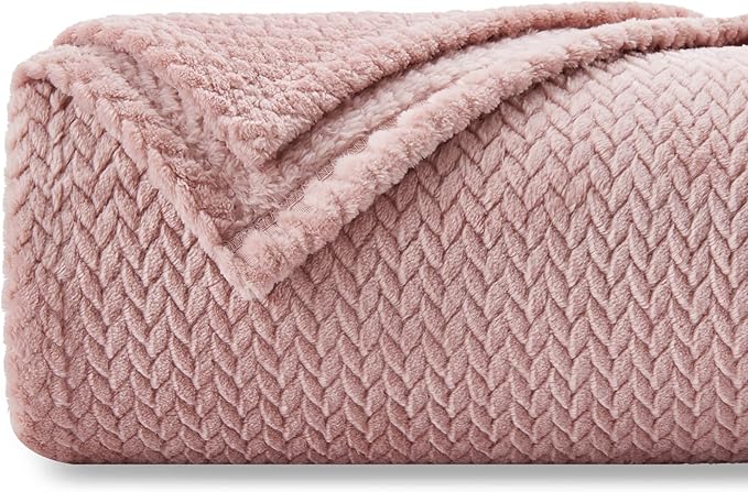 NEWCOSPLAY Super Soft Throw Blanket Premium Silky Flannel Fleece Leaves Pattern Lightweight Blanket All Season Use (Dusty Pink, Throw(40"x50"))