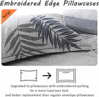 ALESSEL Natural Cotton 3pcs Botanical Comforter Set - Queen Size, Dark Gray Comforter with Blue & Gray Leaves, Reversible Lightweight Floral Bedding Sets