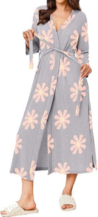 Ekouaer Women's Robe Long Waffle Knit Bathrobe Lightweight Soft Kimono Robes Loungewear S-XXL