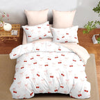 Nayoroom Pink Bow Duvet Cover Full Size Reversible Red Cherry Duvet Cover 3 Pieces Soft Lightweight Microfiber Kids Girls Cute Aesthetic Dorm Bedding Set