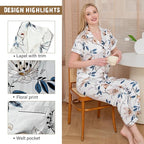 WJing Yi Jia Womens Pajamas Set XS-4XL Floral Silk Satin Pajama Sets Silky Pj Sets 2Pcs Loungewear Sleepwear Button Down Pjs