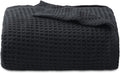 Bedsure Gentlesoft 100% Cotton Throw Blanket for Couch 50x70 inches - Cooling Breathable and Soft for Spring Summer, Waffle Weave Throw Blanket for Office, Black