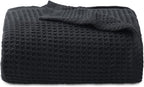Bedsure Gentlesoft 100% Cotton Throw Blanket for Couch 50x70 inches - Cooling Breathable and Soft for Spring Summer, Waffle Weave Throw Blanket for Office, Black