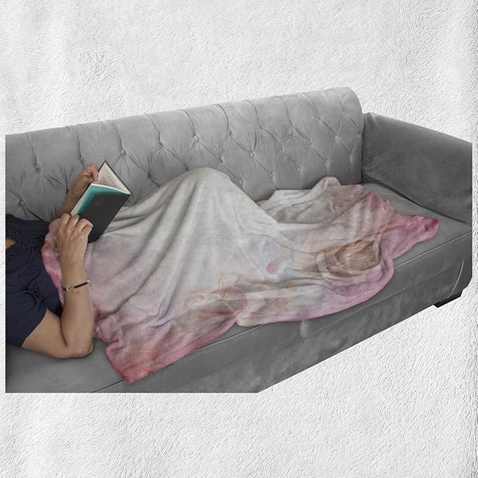 Lunarable Dusty Rose Throw Blanket, Fantasy Abstract Romantic Framework Delicate Blooms Retro Style Dreamlike, Flannel Fleece Accent Piece Soft Couch Cover for Adults, 50" x 60", Pale Pink White