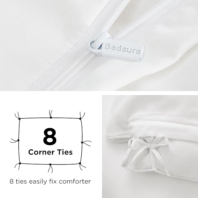 Bedsure Duvet Cover with Fitted Sheet Twin/Twin XL - Deep Pocket, Hotel Luxury Soft Double Brushed Bedding Set with Zipper Closure, 1 Duvet Cover, 1 Fitted Sheet, 1 Pillow Shams, NO Comforter, White