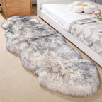 Genuine Sheepskin Rug with Little Patches-Real Wool Throw Carpet Pad for Bedroom Floor Living Room Sofa Fur(Wolf Tipped, 2FT×6FT Patchwork)