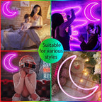 YAOZHOU LED Pink Moon Neon Light, Cute Neon Moon Sign,Christmas Room Decor Battery or USB Powered 5V Art LED Decorative Lights Night Lights Indoor for Home, Bedroom, Office,Dorm,Party (Pink Moon)