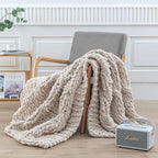 WESHIONGOO Chunky Knit Blanket Throw 50"×60" Knitted Throw Blankets for Couch Bed Fluffy Soft Blanket with Jumbo Chenille Yarn Thick 100% Handmade (Linen)