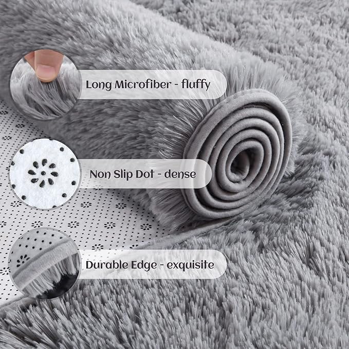 YJ.GWL Runner Rugs for Hallway, 2x4 Washable Small Grey Bedside Rugs for Living Room Bedroom, Soft Fluffy Shaggy Indoor Floor Carpet for Kids Boy and Girls Room Nursery Home Decor Aesthetic