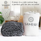 SAMIAH LUXE Chunky Knit Blanket Throw 50x70, Grey Chenille Chunky Knit Throw Blanket for Living Room Decor or Boho Decor, Thick Yarn Knitted Blankets for Couch or Bed, Cable Knitted Crochet Blankets