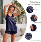 MOYEE Women Silk Pajama Set Soft Satin V Neck Tank Top and Shorts 2 Piece lounge Sets with Pockets