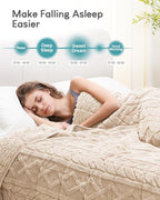 Cottonblue Jacquard Weighted Blanket 15 lbs for Adults Queen Size, Ultra Soft Sherpa Fleece Blanket for Relax and Sleep, Cozy Comfort Heavy Bed Blankets with Glass Beads, 60x80 Inches, Beige