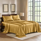 Satin Sheets Twin [3-Piece, Gold] Hotel Luxury Silky Bed Sheets - Extra Soft 1800 Microfiber Sheet Set, Wrinkle, Fade, Stain Resistant - Deep Pocket Fitted Sheet, Flat Sheet, Pillow Cases