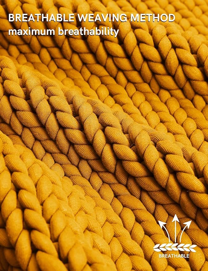 YnM Chunky Throw Blanket, Medium-Weight, Hand Knitted, Skin Friendly, Ventilated and Breathable, Machine Washable, Home Décor Piece for Couch, Sofa and Bed (Yellow Fusion, 50x70 Inch)