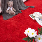 DETUM Red Shaggy Runner Rug 2x4 Fluffy Hallway Runners for Bedroom Bedside Soft Rugs for Kids Room Non-Slip Nursery Office Dorm Washable Carpets Home Decor