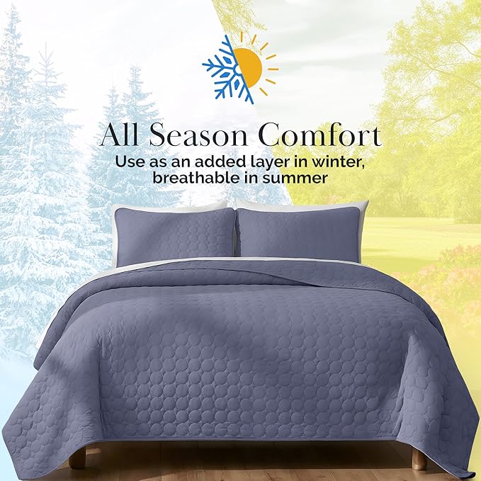 Southshore Fine Living, Inc. Lightweight Quilt, Oversized Quilts For King Bed, Soft Coverlet, 3-Piece Bedspread Set with Two Matching Quilted Pillow Shams, All Season California/King Quilt Sets, Denim