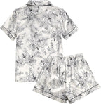 LYANER Women's Silky Satin Pajamas Set Short Sleeve Button Down Shirt With Shorts Pjs Set Sleepwear