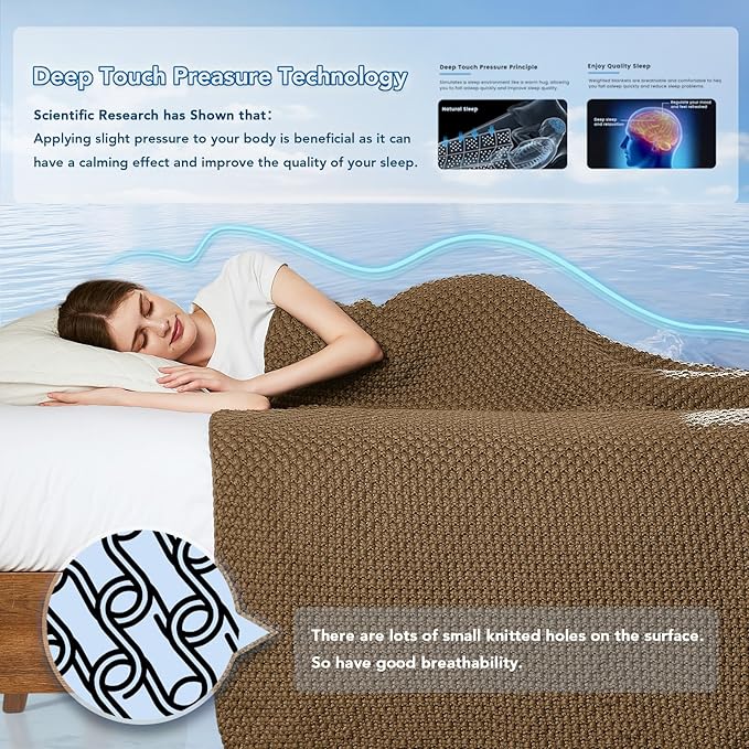 Topcee Knitted Weighted Blanket - 50"x60" 10lbs Cooling Chunky Knit Heavy Blanket for Adults Cable Yarn Knit Decorative No Beads Soft, Cozy and Cooling Weighted Throw Blankets Machine Washable