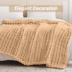 Negwoo Chunky Knit Throw Blanket, 30''*40'' Knitted Throw Chenille Yarn for Bed Couch, Handmade Beige Crochet Big Thick Blanket, Machine Washable Cute Comfy Blanket for Home Decor