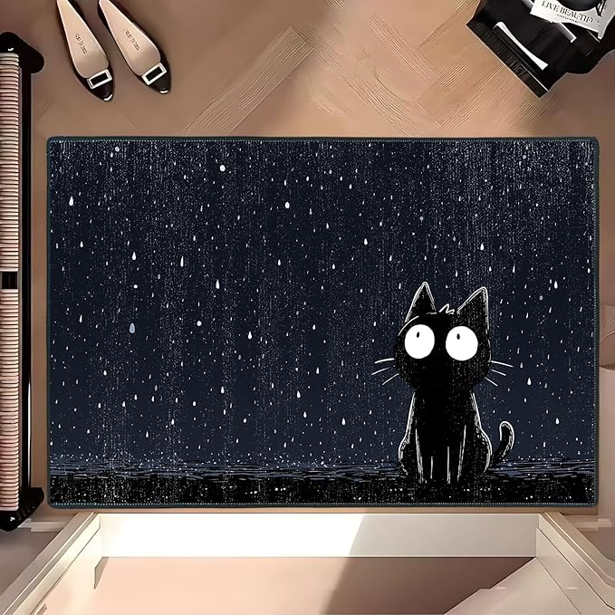 Cat Area Rug 2x3 ft Entry Rug Washable Boho Rugs Non Slip Low Pile Floral Door Mat Small Carpet for Bedroom, Bedside, Kids Room, Office, Dining Room