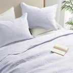 IR Imperial Rooms Twin Quilt Bedding Set Size (68” x 86”) + 1 Pillow Shams (20” x 26” + 2”) - 2 Pcs All Season Lightweight Reversible Microfiber Coverlet Floral Embossed Quilt Bedspread (White)