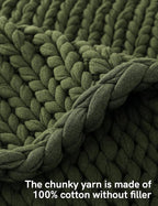 YnM Cotton Weighted Blanket, Handmade Chunky Knitted Design, Soft and Cozy, Temperature Regulating and Breathable, Machine Washable Throw for Sleep or Home Decor (Pine Green, 48x72 Inch, 20lbs)