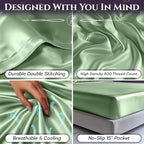 SLEEP SANCTUARY Satin Sheets King Size – 4 Piece Luxury Silky Bed Set, Softer Than Silk, 15" Deep Pocket, Cooling & Wrinkle-Free, Moisture-Wicking & Breathable for Hair & Skin (Sage Green)