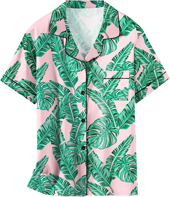 Girls & Womens Satin Pajamas Set, Silk Button-Down Sleepwear 2 Piece Nightwear, 3 Years - Women XXL