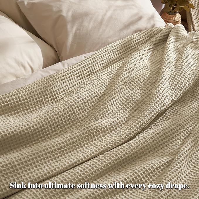 PHF Ultra Soft Waffle Weave Blanket Twin Size 66"x 90"- Washed Lightweight Breathable Cozy Woven Blanket for Bed - Aesthetic Decor for Couch Bedding Sofa Home Car - Khaki