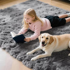 Ultra Soft Shag 3x5 Grey Area Rug – Fluffy Plush Rugs for Bedroom, Bedside, Living Room, Dorm, Kids and Girls Room, Study, Office, Playroom, Non-Slip Easy to Clean Home Décor Carpet