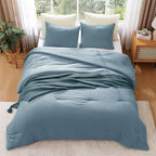 WRENSONGE Full Size Comforter Sets - 3 Pieces Dusty Blue Comforter Prewashed Soft Lightweight for All Seasons, Fluffy Down Alternative Comforter Full Size with 2 Pillow Shams